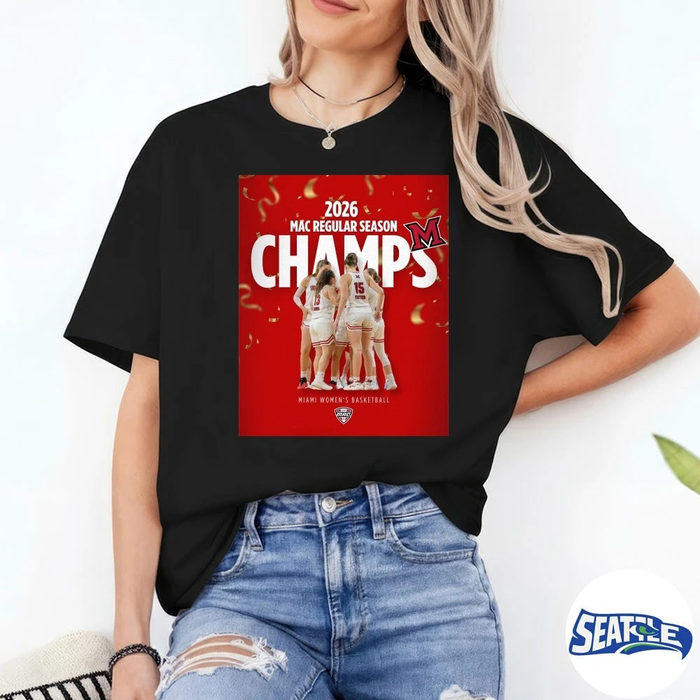 Official 2025-26 MCA Regular Season Champs Miami Women’s Basketball Poster t-shirt