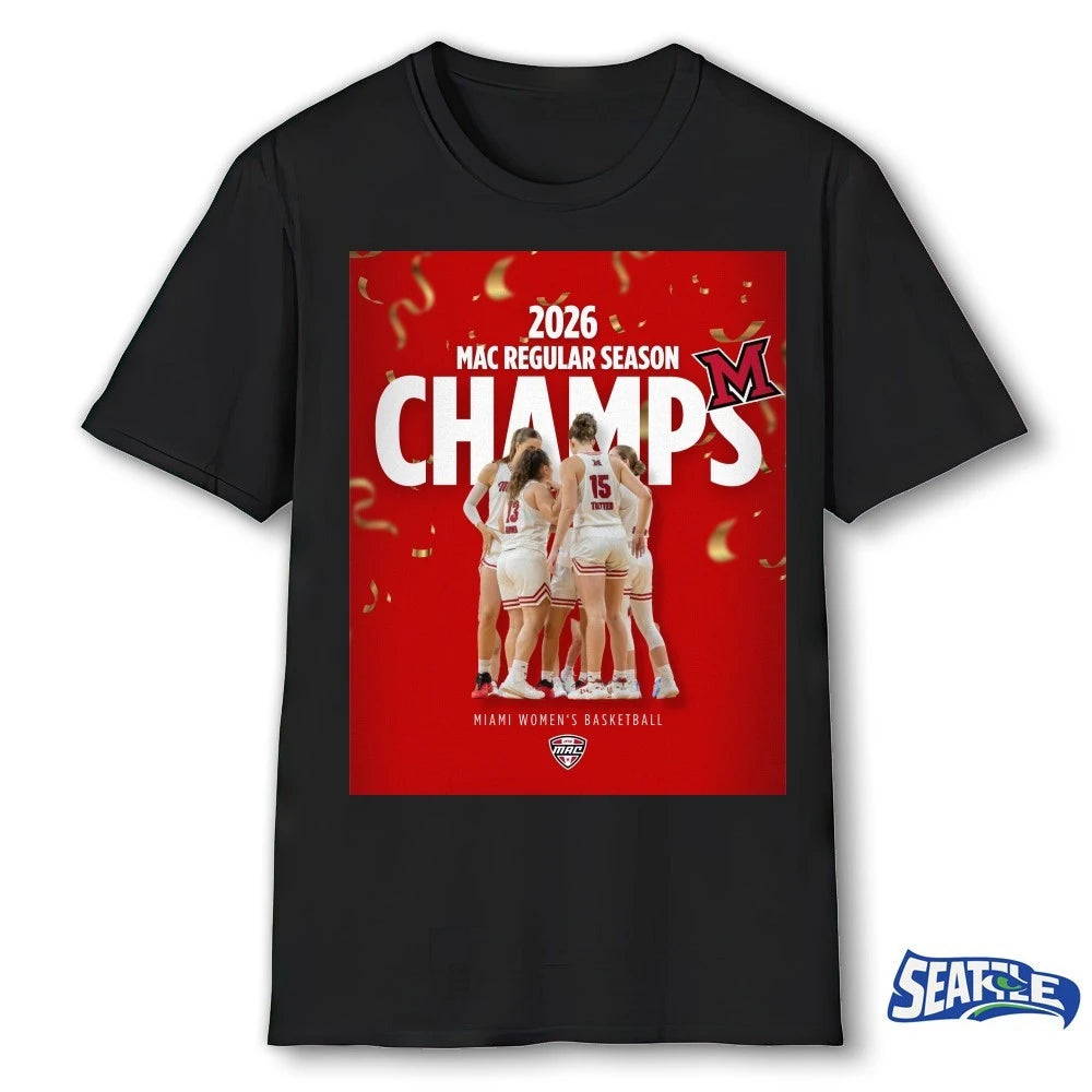 Official 2025-26 MCA Regular Season Champs Miami Women’s Basketball Poster t-shirt