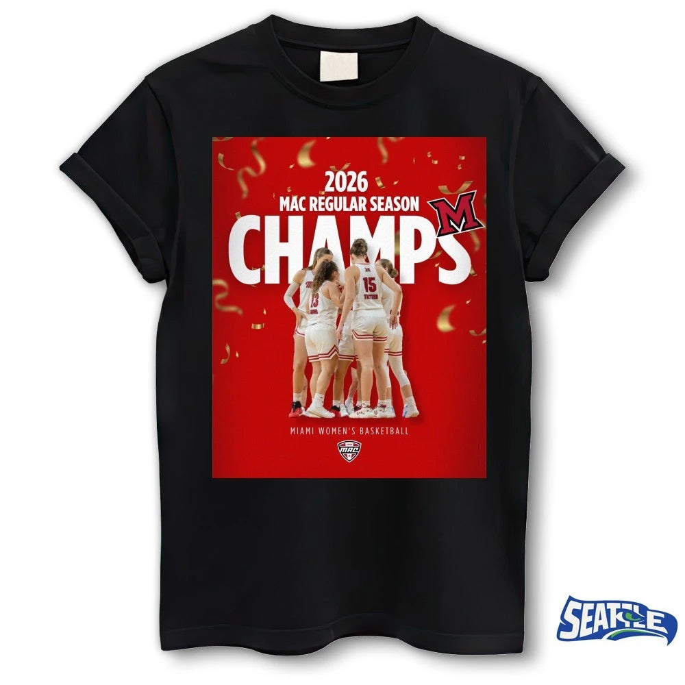 Official 2025-26 MCA Regular Season Champs Miami Women’s Basketball Poster t-shirt