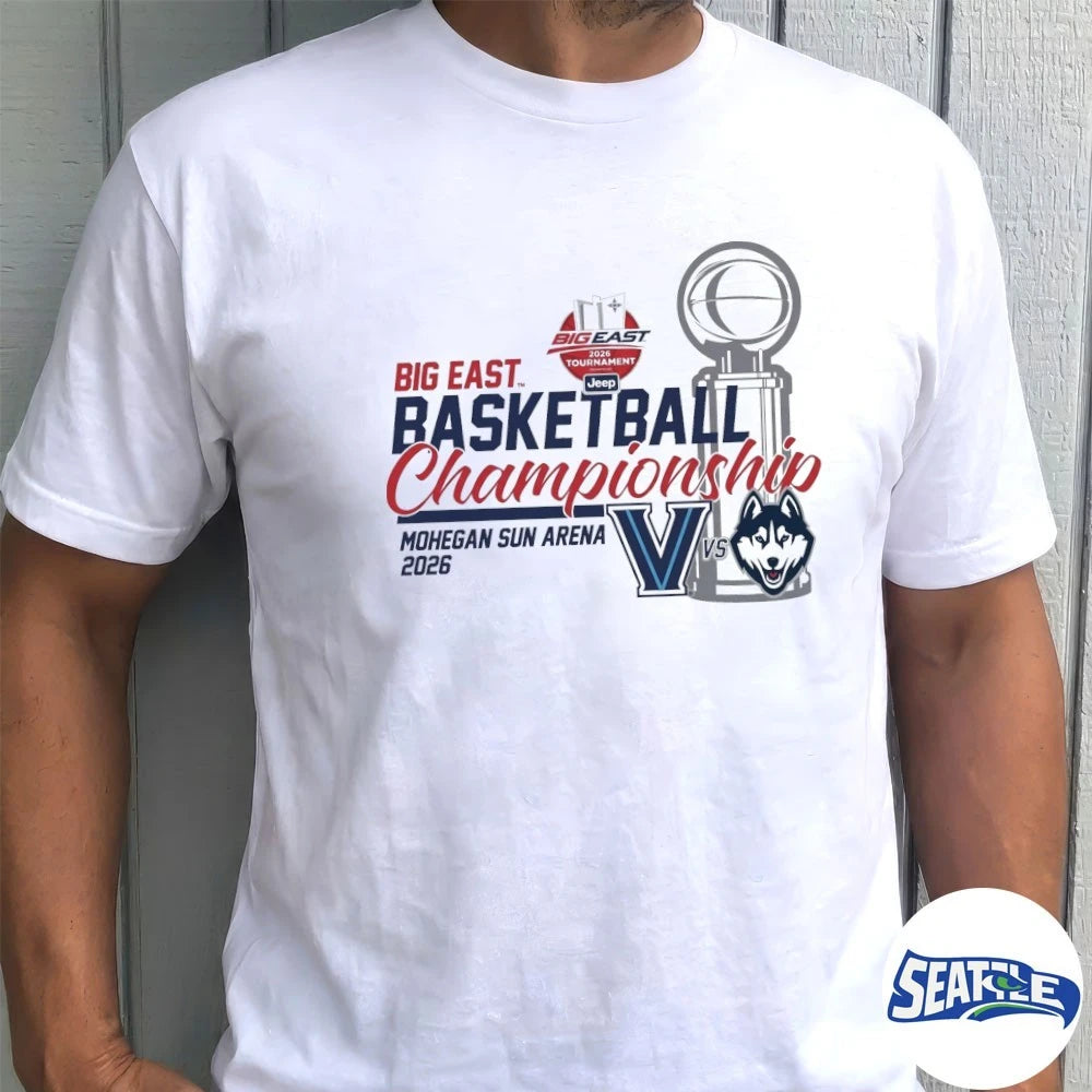 Official 2026 Big East Conference Men’s Basketball Tournament Championship Mohegan Sun Arena Villanova And Uconn t-shirt