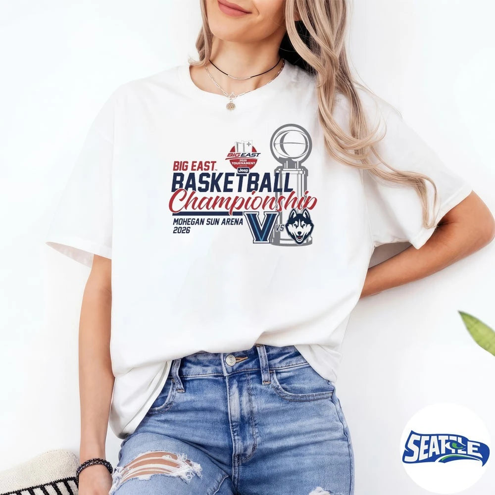 Official 2026 Big East Conference Men’s Basketball Tournament Championship Mohegan Sun Arena Villanova And Uconn t-shirt