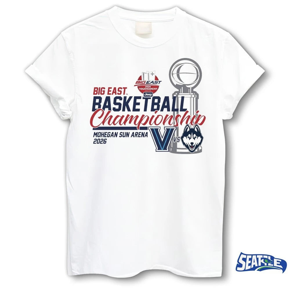 Official 2026 Big East Conference Men’s Basketball Tournament Championship Mohegan Sun Arena Villanova And Uconn t-shirt