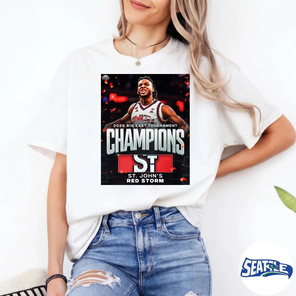 Official 2026 Big East Tournament Champions St. John’s Red Storm Men’s Basketball Poster t-shirt