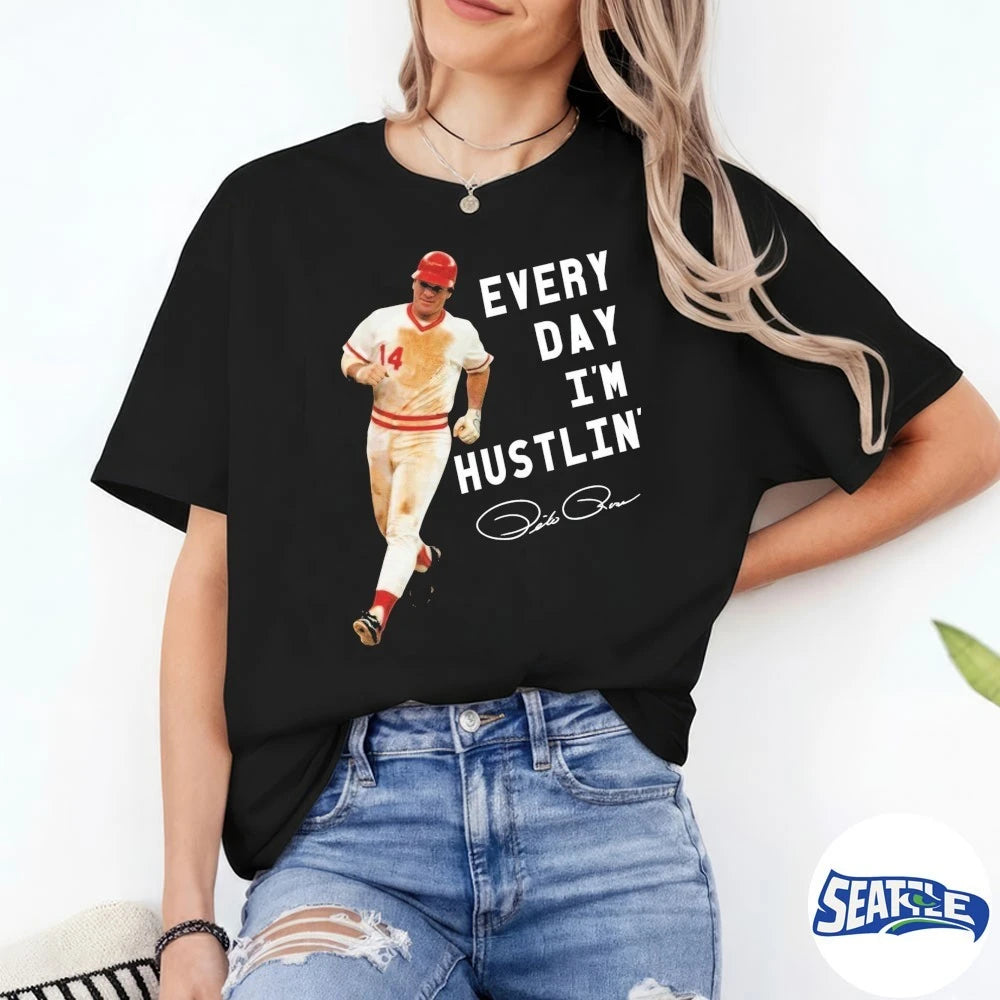 Official 2026 Cincinnati Reds Pete Rose Every Day I’m Hustlin’ Signature t-shirt