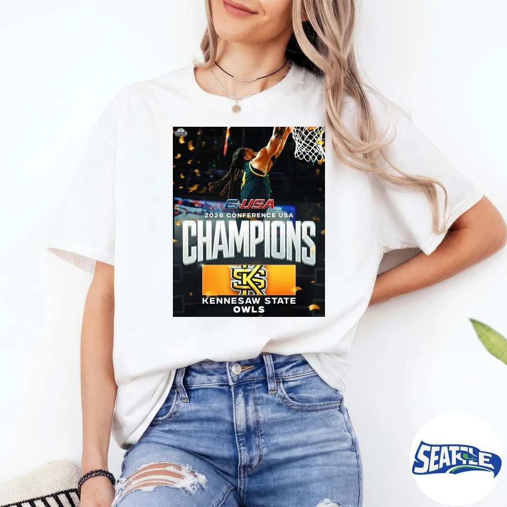 Official 2026 CUSA Conference USA Champions Kennesaw State Owls Men’s Basketball Poster t-shirt