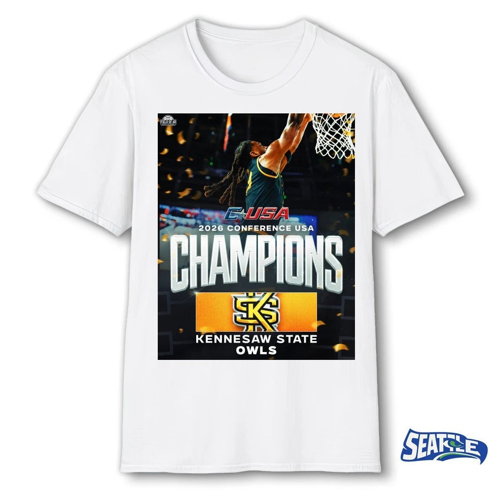 Official 2026 CUSA Conference USA Champions Kennesaw State Owls Men’s Basketball Poster t-shirt