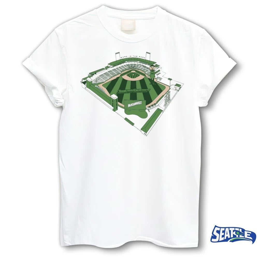 Official 2026 Giveaway Jacksonville Jumbo Shrimp Marc in the Parc t-shirt