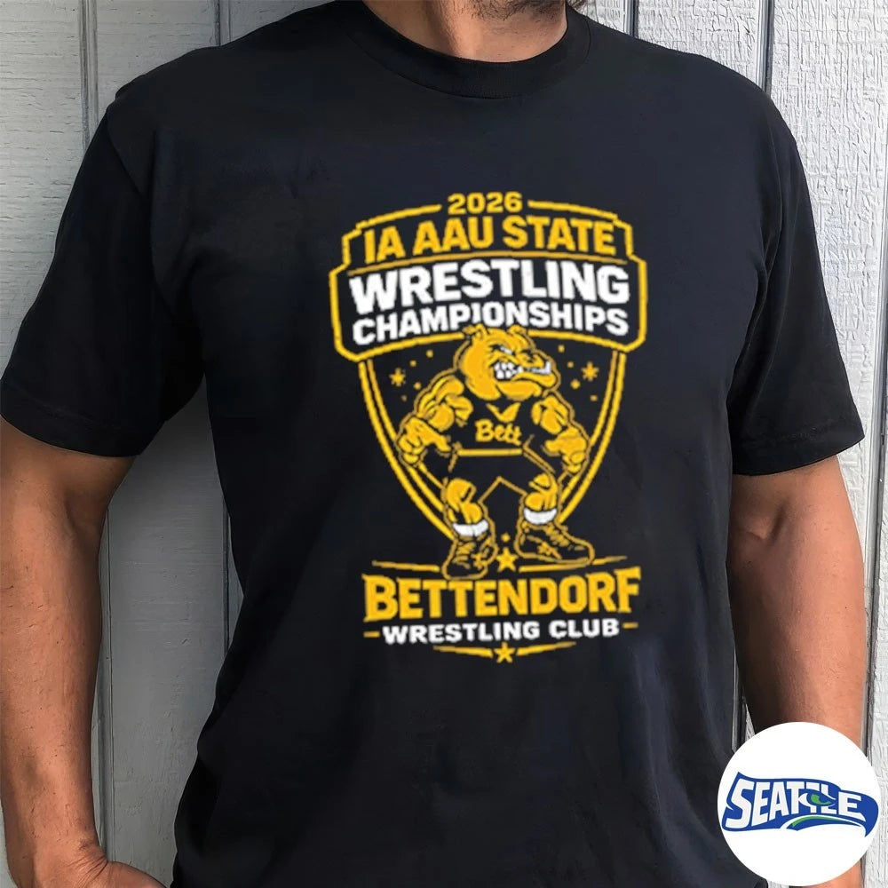 Official 2026 IA AAU State Wrestling Championships Bettendorf Wrestling Club t-shirt