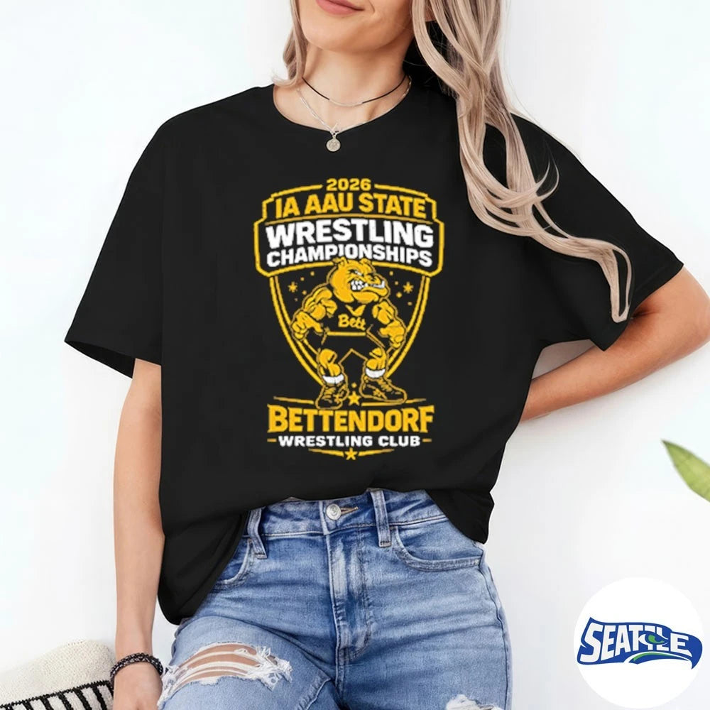 Official 2026 IA AAU State Wrestling Championships Bettendorf Wrestling Club t-shirt