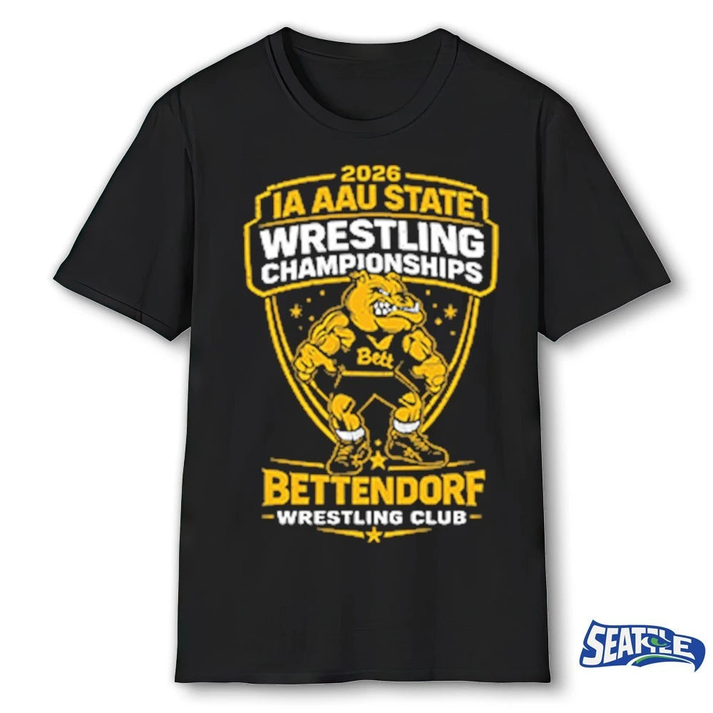 Official 2026 IA AAU State Wrestling Championships Bettendorf Wrestling Club t-shirt