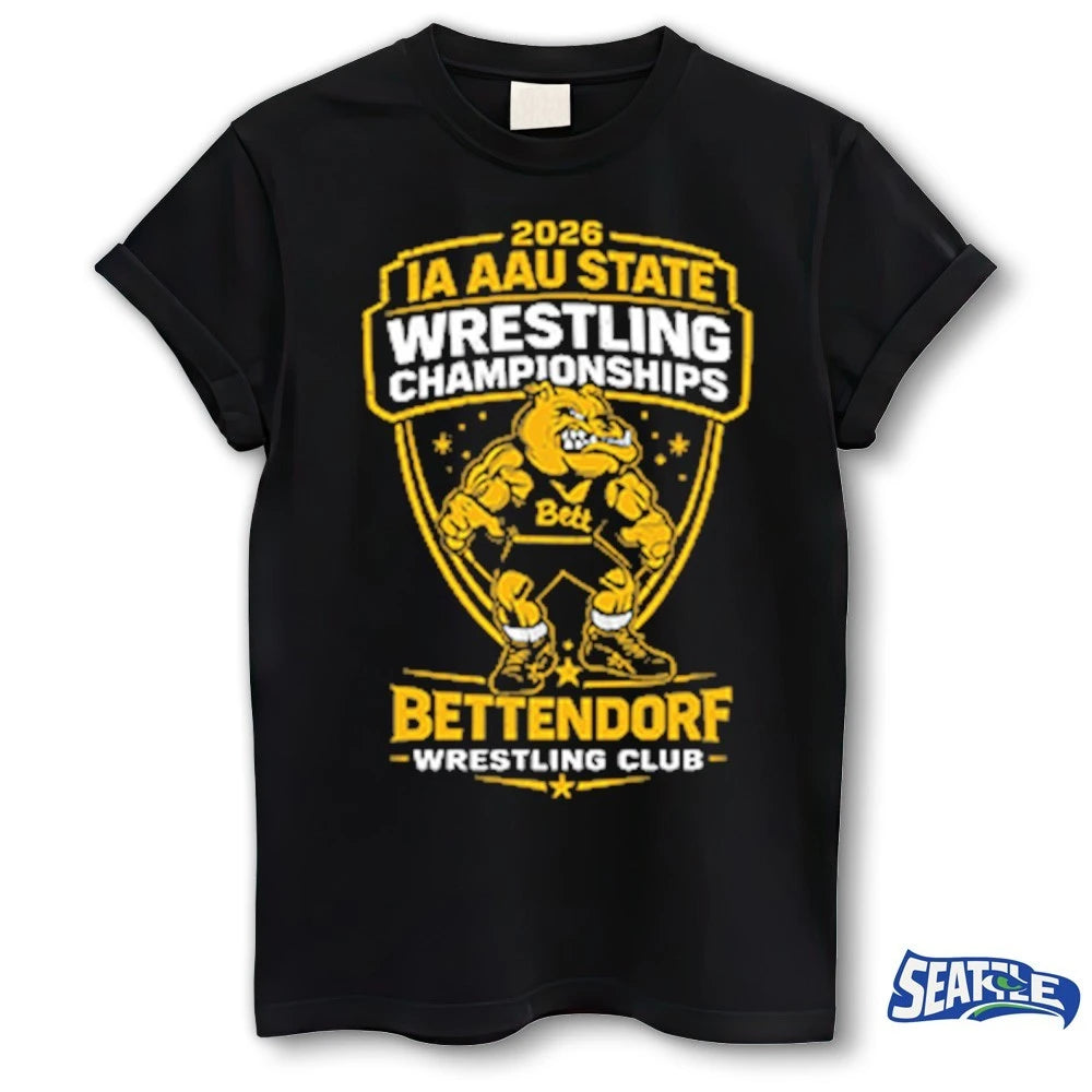 Official 2026 IA AAU State Wrestling Championships Bettendorf Wrestling Club t-shirt