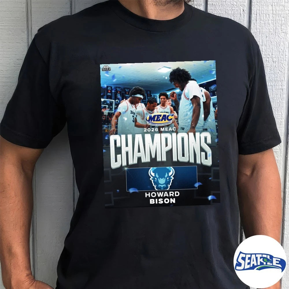 Official 2026 MEAC Mid-Eastern Athletic Conference Champions Howard Bison Men’s Basketball Poster t-shirt