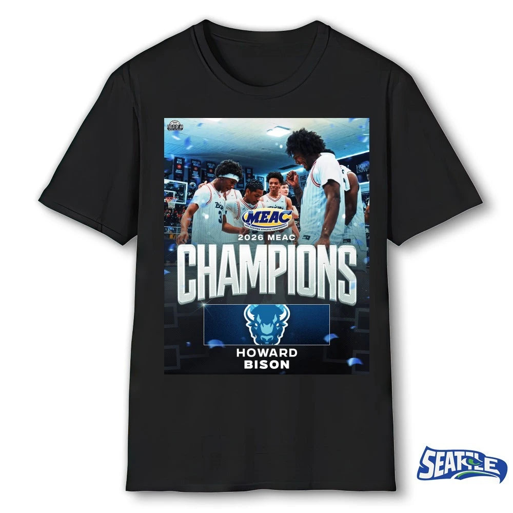Official 2026 MEAC Mid-Eastern Athletic Conference Champions Howard Bison Men’s Basketball Poster t-shirt