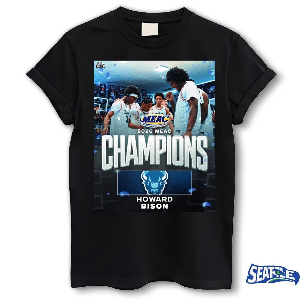 Official 2026 MEAC Mid-Eastern Athletic Conference Champions Howard Bison Men’s Basketball Poster t-shirt