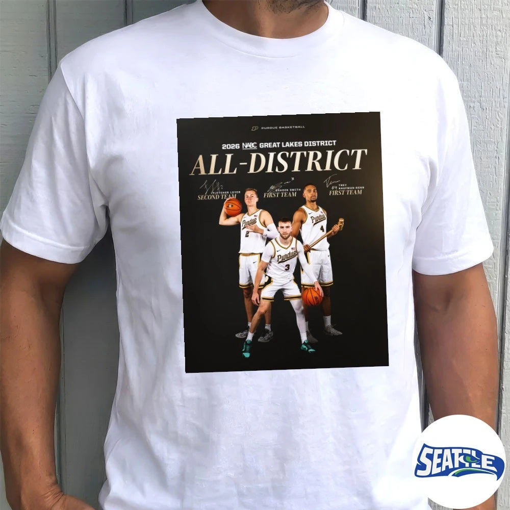 Official 2026 NABC Great Lakes District All-District Trey Kaufman-Renn, Braden Smith and Fletcher Loyer Signatures Poster t-shirt