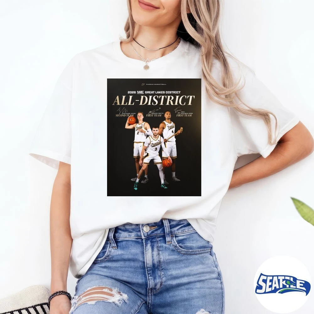 Official 2026 NABC Great Lakes District All-District Trey Kaufman-Renn, Braden Smith and Fletcher Loyer Signatures Poster t-shirt