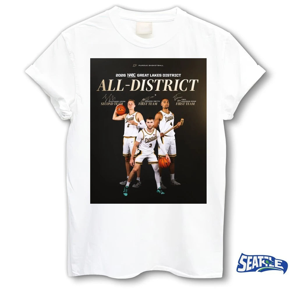Official 2026 NABC Great Lakes District All-District Trey Kaufman-Renn, Braden Smith and Fletcher Loyer Signatures Poster t-shirt
