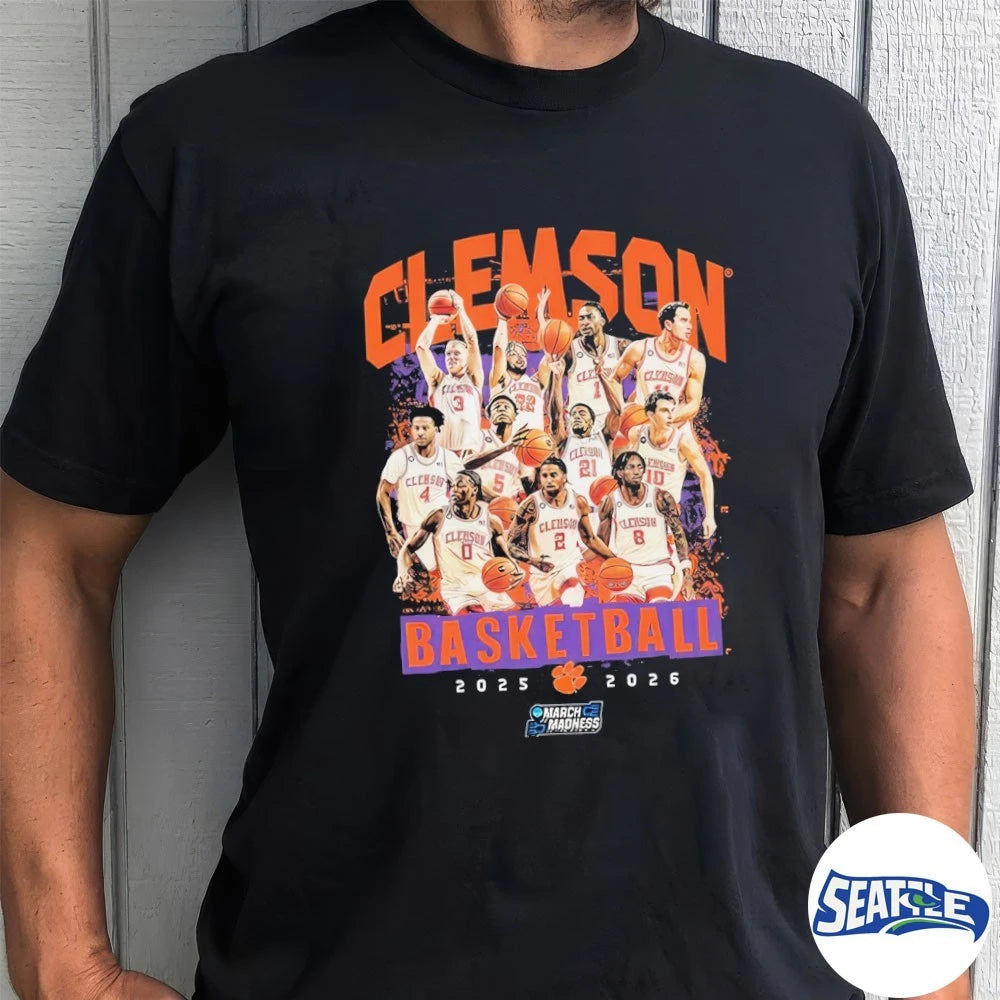 Official 2026 NCAA Men’s Basketball March Madness Clemson Team Collage Fan t-shirt
