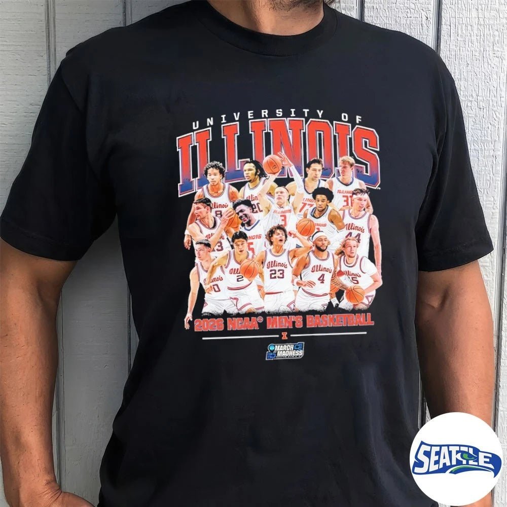Official 2026 NCAA Men’s Basketball March Madness Illinois Team Collage Fan t-shirt