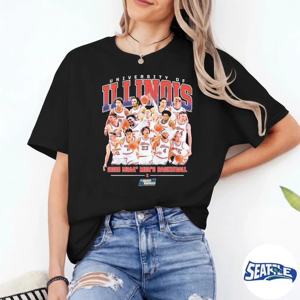 Official 2026 NCAA Men’s Basketball March Madness Illinois Team Collage Fan t-shirt