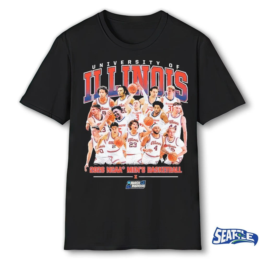 Official 2026 NCAA Men’s Basketball March Madness Illinois Team Collage Fan t-shirt