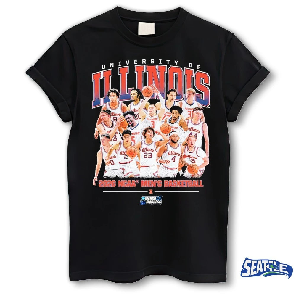 Official 2026 NCAA Men’s Basketball March Madness Illinois Team Collage Fan t-shirt