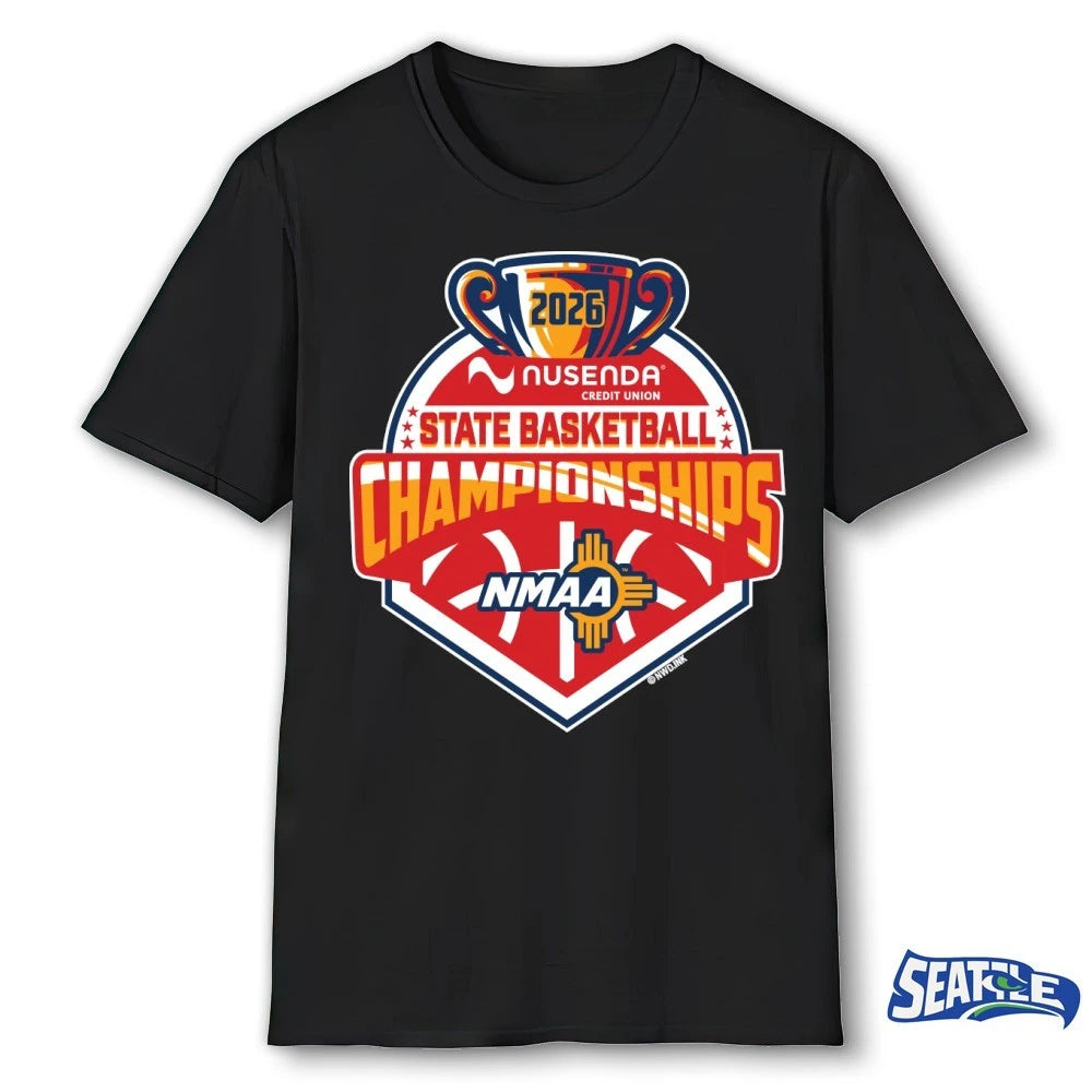 Official 2026 Nusenda Credit Union State Basketball Championships NMAA Logo t-shirt