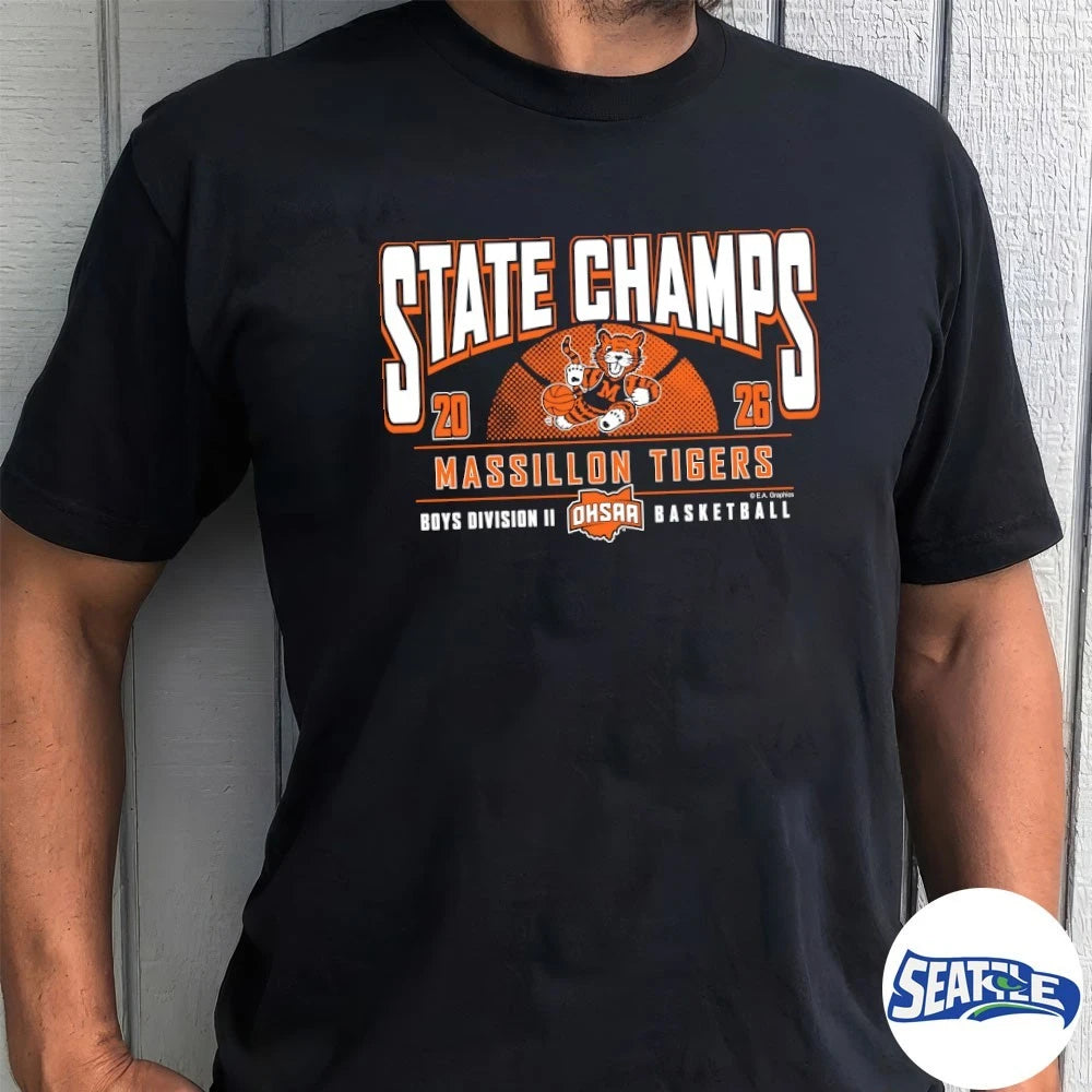 Official 2026 OHSAA Boys Basketball D2 State Champions Massillon Tigers t-shirt