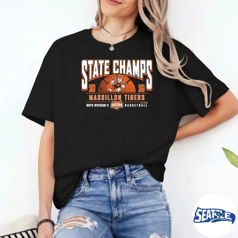 Official 2026 OHSAA Boys Basketball D2 State Champions Massillon Tigers t-shirt