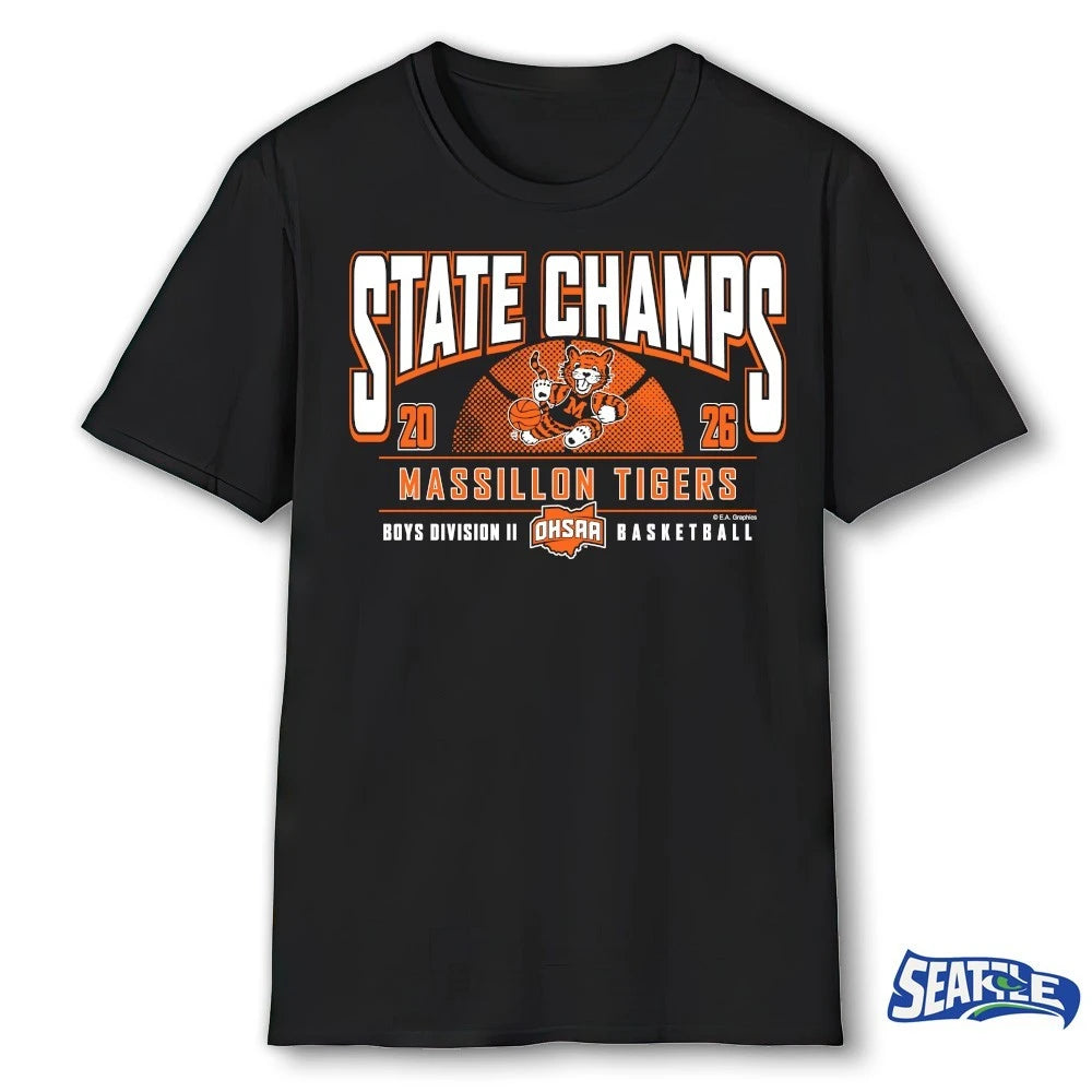 Official 2026 OHSAA Boys Basketball D2 State Champions Massillon Tigers t-shirt