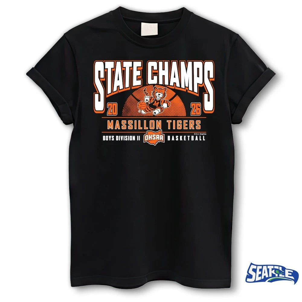 Official 2026 OHSAA Boys Basketball D2 State Champions Massillon Tigers t-shirt