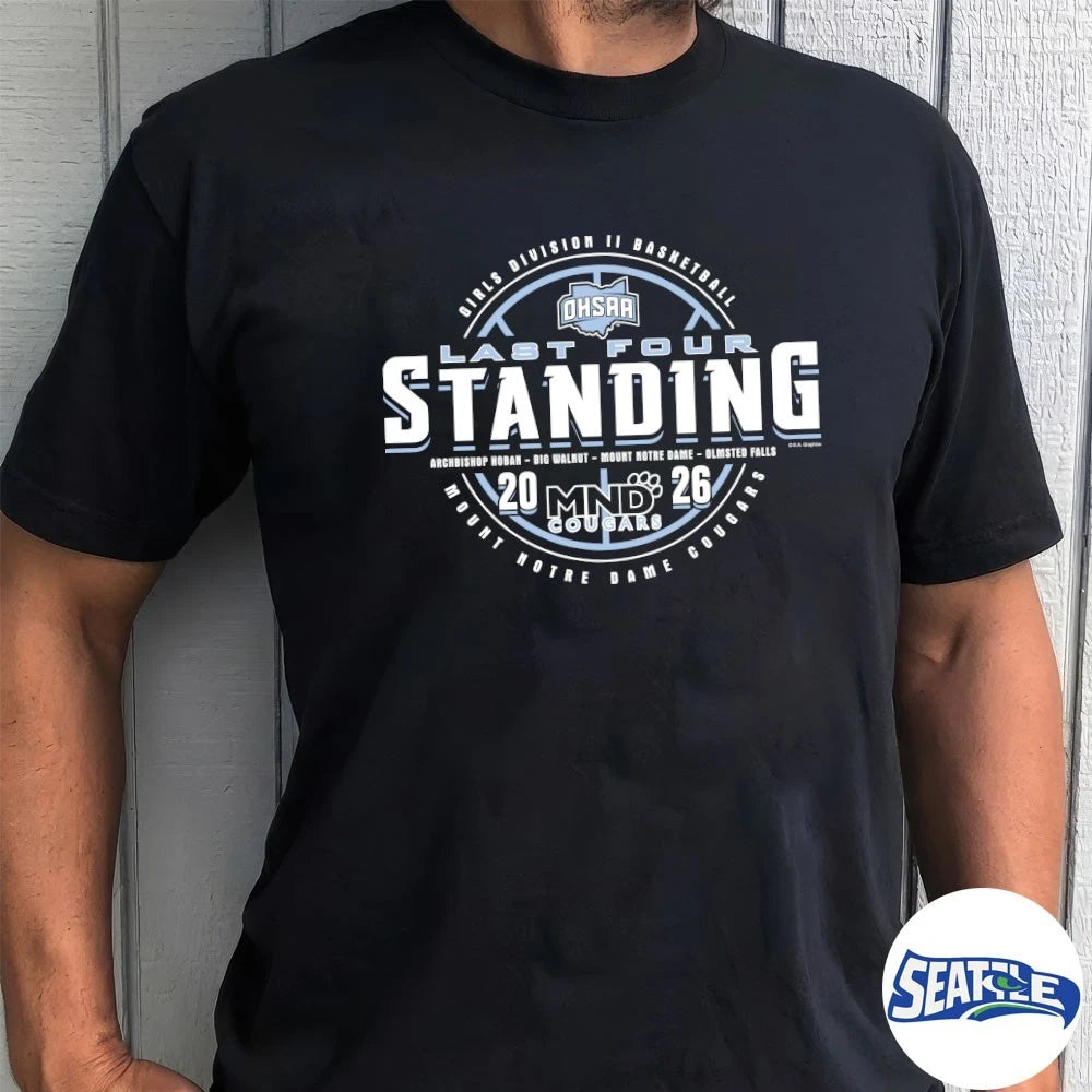Official 2026 OHSAA Girls Basketball D2 Last Four Standing Mount Notre Dame Cougars t-shirt