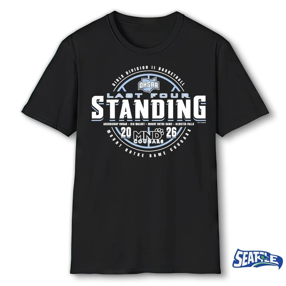 Official 2026 OHSAA Girls Basketball D2 Last Four Standing Mount Notre Dame Cougars t-shirt