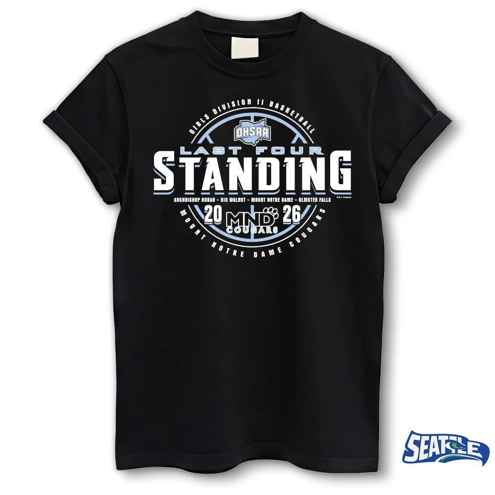 Official 2026 OHSAA Girls Basketball D2 Last Four Standing Mount Notre Dame Cougars t-shirt