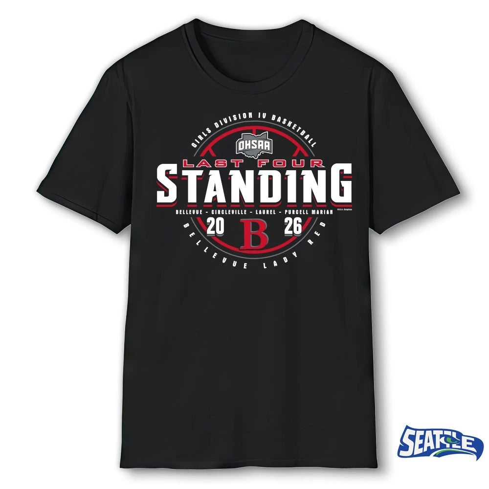 Official 2026 OHSAA Girls Basketball D4 Last Four Standing Bellevue Lady Red t-shirt