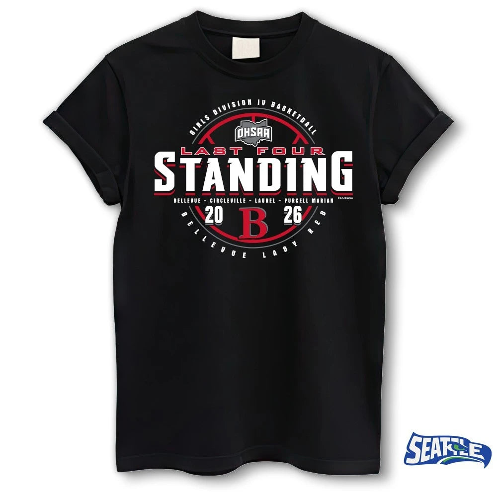 Official 2026 OHSAA Girls Basketball D4 Last Four Standing Bellevue Lady Red t-shirt