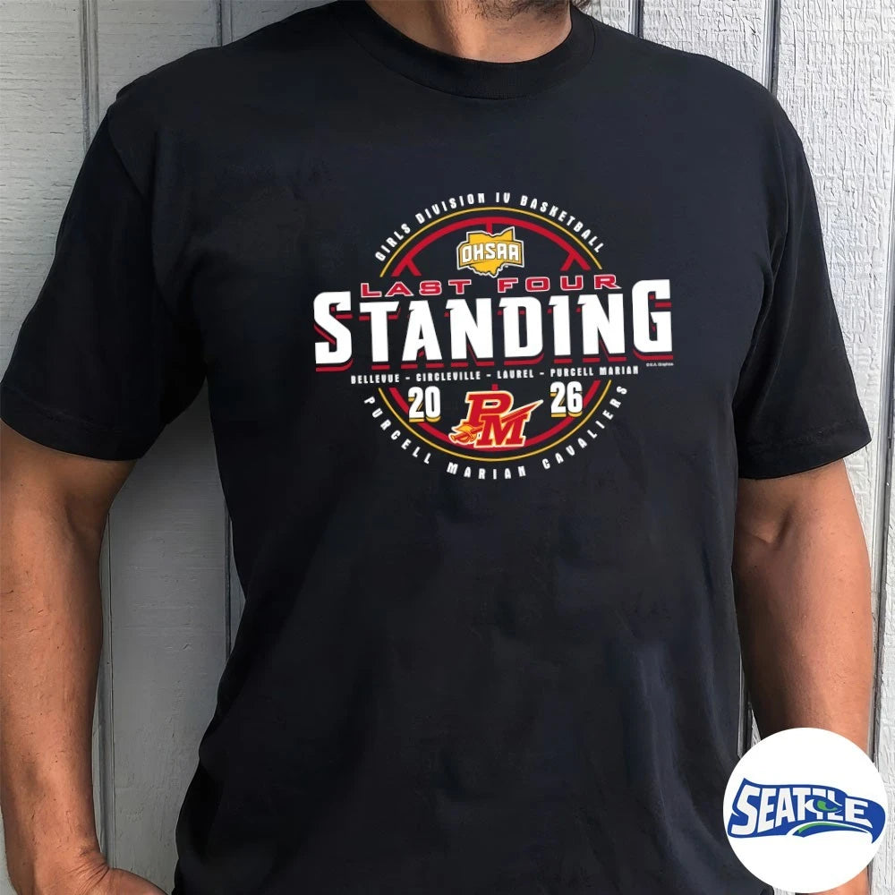 Official 2026 OHSAA Girls Basketball D4 Last Four Standing Purcell Marian Cavaliers t-shirt