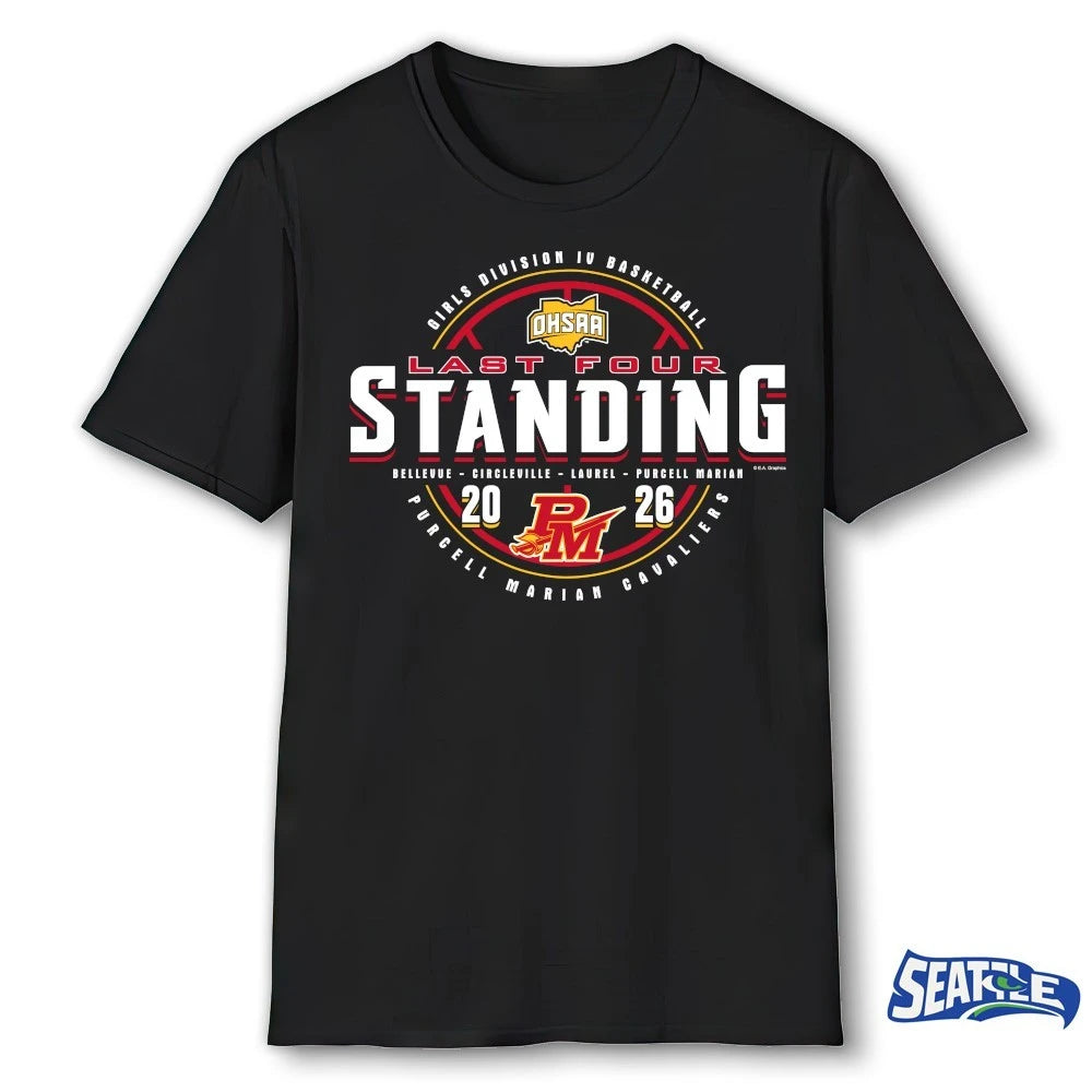Official 2026 OHSAA Girls Basketball D4 Last Four Standing Purcell Marian Cavaliers t-shirt