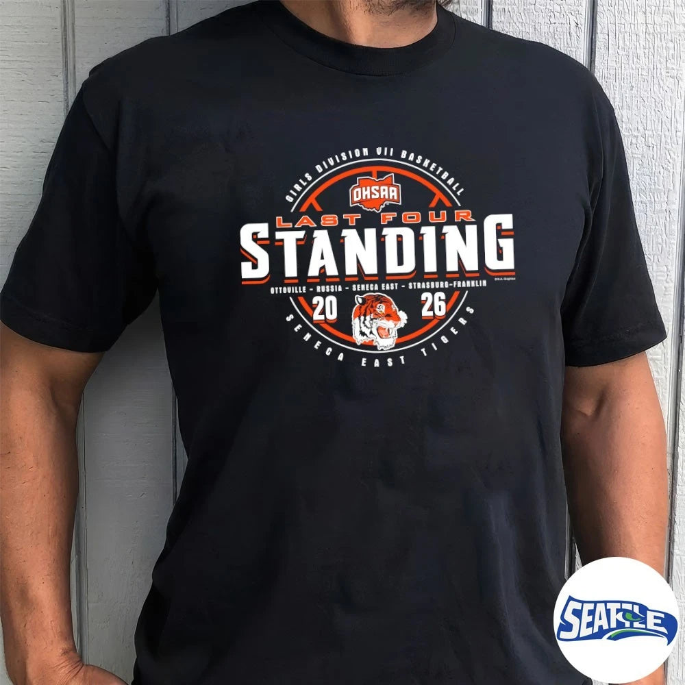 Official 2026 OHSAA Girls Basketball D7 Last Four Standing Seneca East Tigers t-shirt