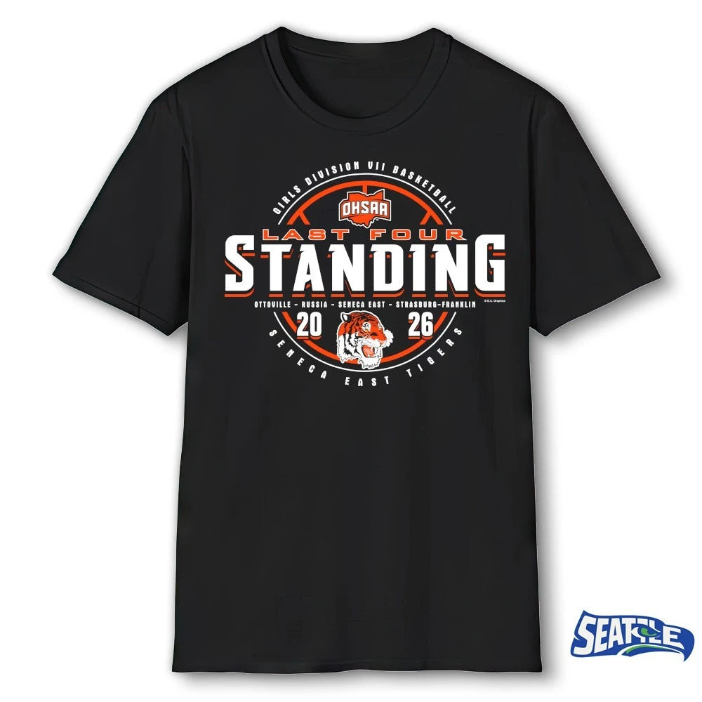 Official 2026 OHSAA Girls Basketball D7 Last Four Standing Seneca East Tigers t-shirt