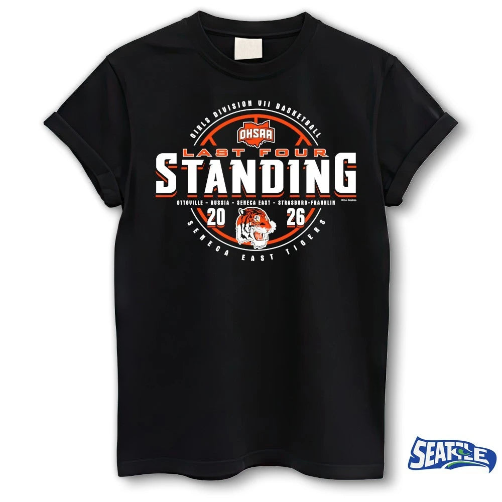 Official 2026 OHSAA Girls Basketball D7 Last Four Standing Seneca East Tigers t-shirt