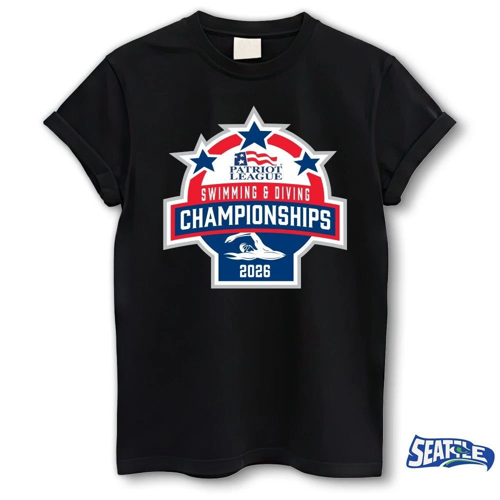 Official 2026 Patriot League Swimming and Diving Championships t-shirt