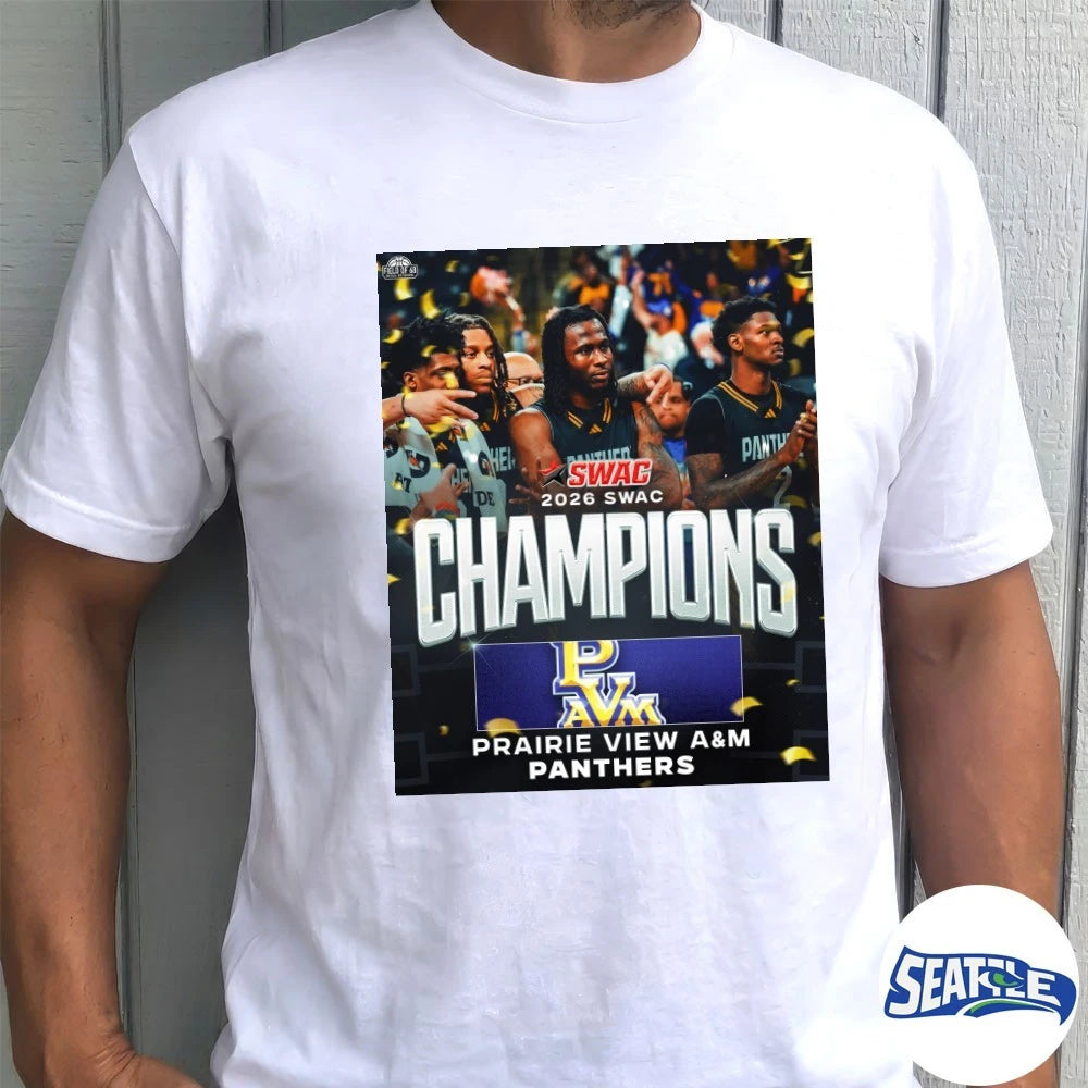 Official 2026 SWAC Champions Prairie View A&amp;M Panthers Men’s Basketball Poster t-shirt