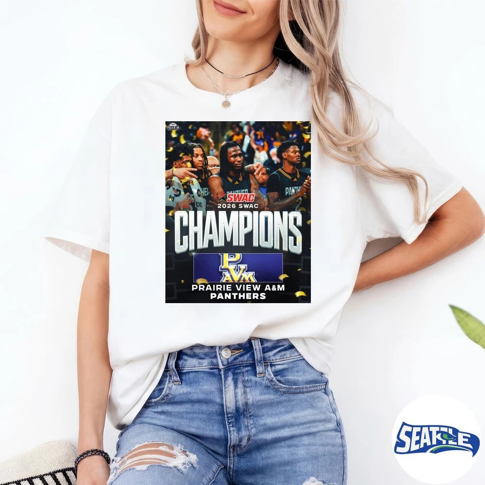 Official 2026 SWAC Champions Prairie View A&amp;M Panthers Men’s Basketball Poster t-shirt