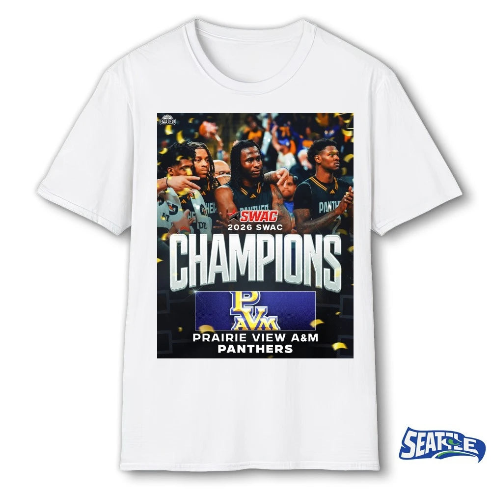 Official 2026 SWAC Champions Prairie View A&amp;M Panthers Men’s Basketball Poster t-shirt