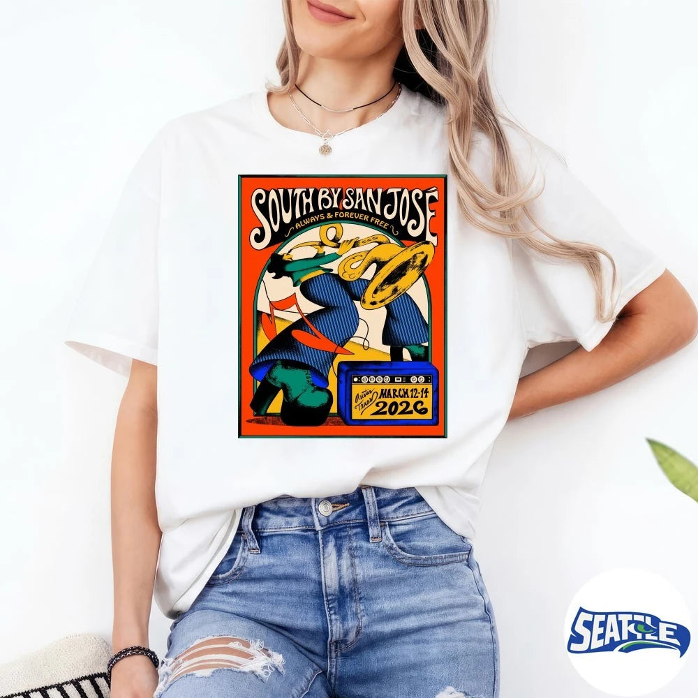 Official 27th Annual South By San José 2026 March 12-14 In Austin TX Poster t-shirt