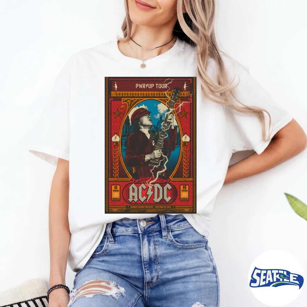 Official AC DC Pwr Up Tour March 11 – 15 2026 Santiago Chile Poster t-shirt