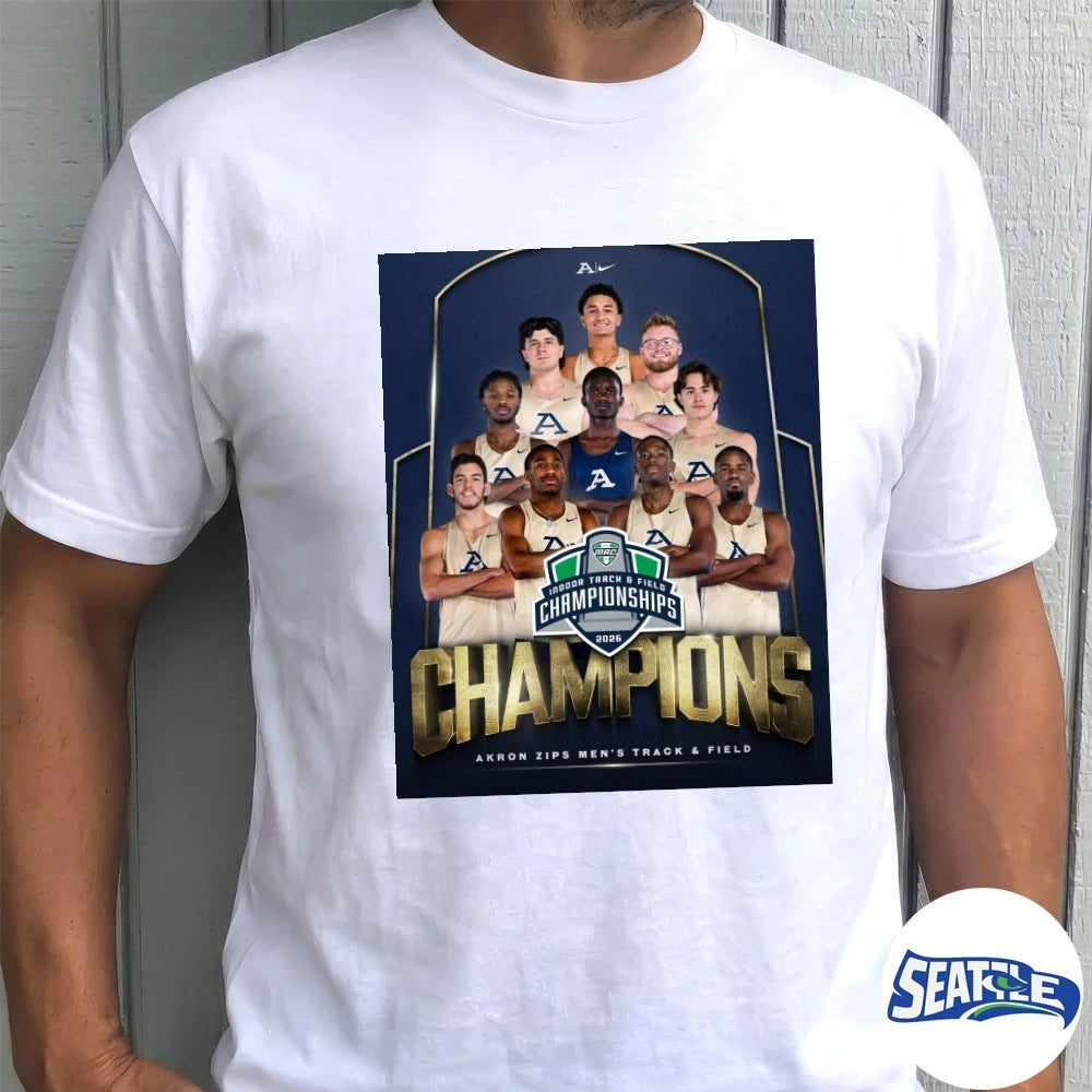 Official Akron Zips 2026 Men’s MAC Indoor Track &amp; Field Championships Poster t-shirt