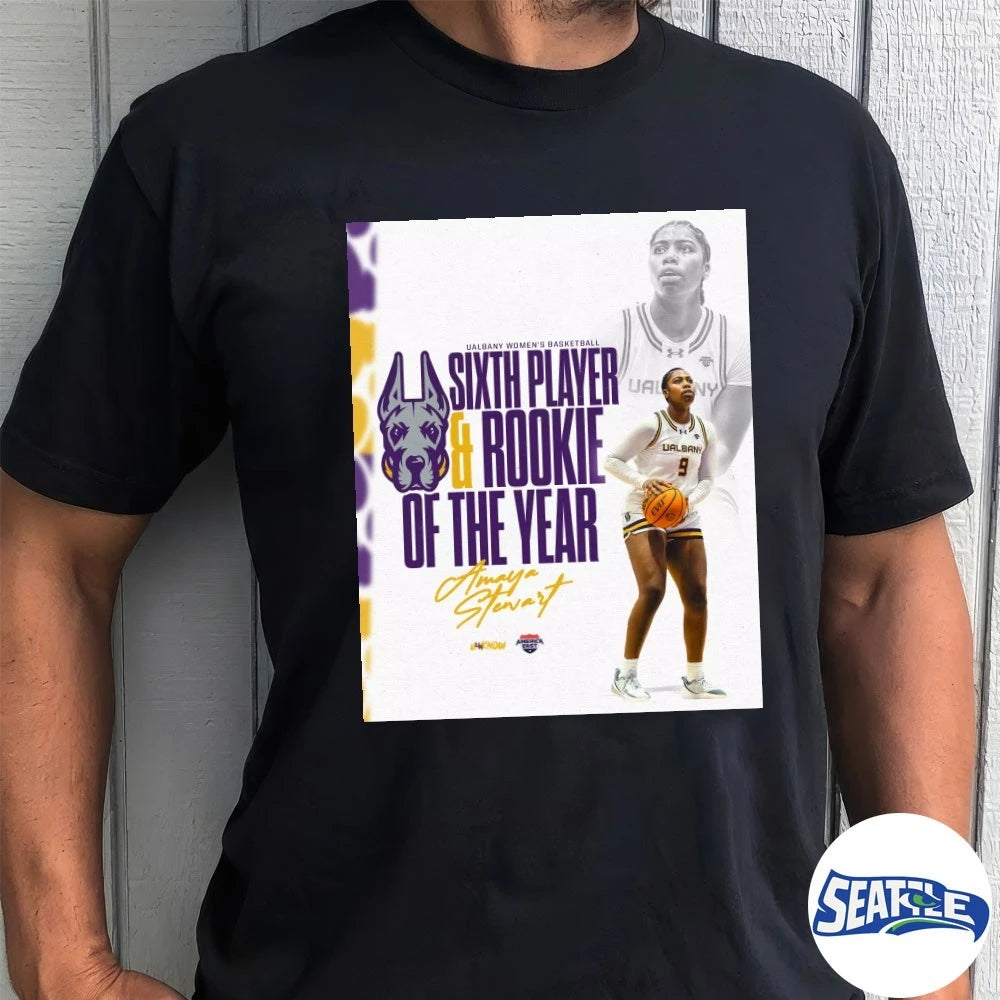 Official Amaya Stewart Ualbany Women’s Basketball Sixth Player And Rookie Of The Year Signature Poster t-shirt