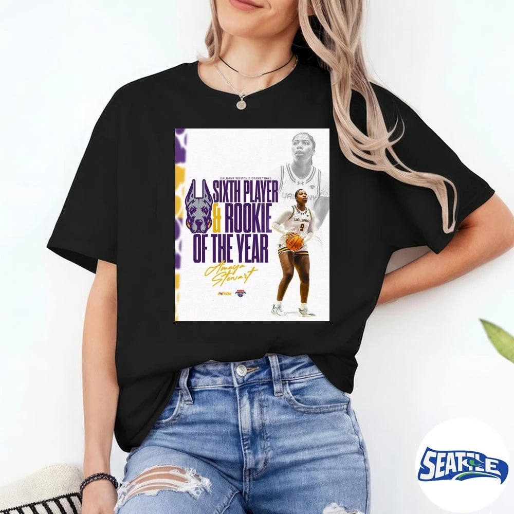 Official Amaya Stewart Ualbany Women’s Basketball Sixth Player And Rookie Of The Year Signature Poster t-shirt